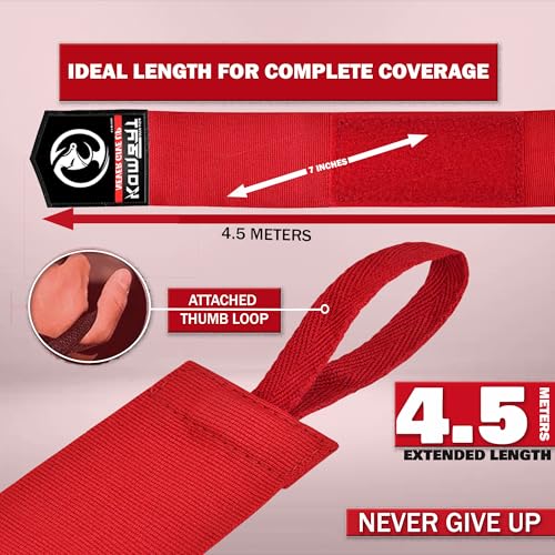 KOMBAT USA 180" Boxing Wraps for Men & Women – Hand Wraps for Boxing Gloves, Muay Thai Wraps, Vendas para Boxeo, Thumb Loop, MMA & Kickboxing Hand Wraps Boxing Training Gear - color: Pack of 5 Red