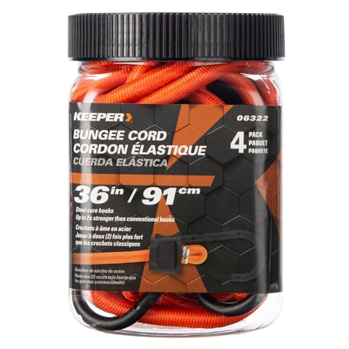 Keeper - 36” Bungee Cord with SST Hooks, 4 Pack - UV And Weather-Resistant - size: 36"