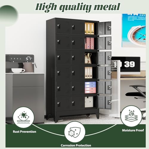 Metal Lockers for Employees-18 Doors Storage Locker with Shelves and Lockable Steel Cabinet for School,Gym,Office,Staff,Assembly Required,Black - color: Black, size: 18Doors