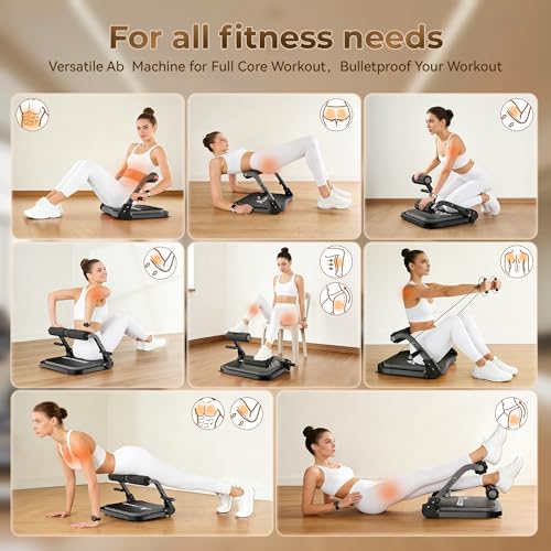 Ab Machine,Sit Up Exercise Equipment& Core Machine,Adjustable Ab Trainer with 3 Resistance Levels and Removable Auxiliary Handle,perfect for home workouts and those looking to lose weight - color: Grey