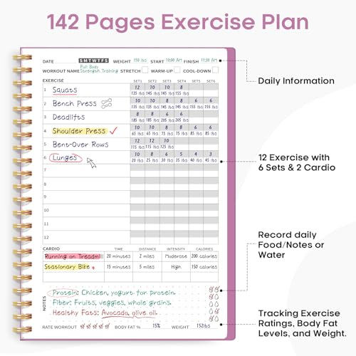 Fitness Workout Journal for Women & Men, A5(5.5" x 8.2") Workout Log Book Planner for Tracking, Progress, and Achieving Your Wellness Goals-Purple - color: j.Purple