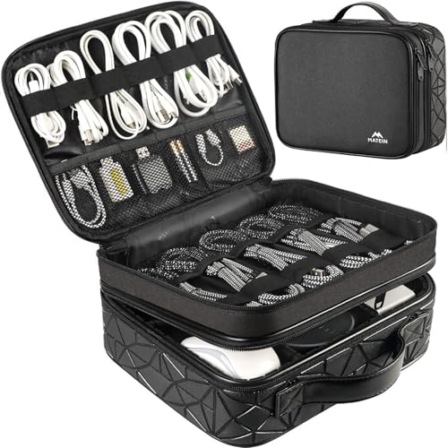 MATEIN Cord Organizer Case with Adjustable Divider, Large DJ Cable File Bag | DJ Equipment, Music Accessories, Double Layer, Shockproof, Portable, Cable Storage for Cord, Charger, Tech Accessories, Black - color: Black, size: Large