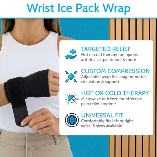 Arctic Flex Wrist & Thumb Ice Pack Wrap - Extra Strength Hot & Cold Therapy | Reusable Hand Freeze Sleeve - for Arthritis, Carpal Tunnel, Surgery, & Pain Relief (Fits Left & Right) - color: Black, size: Medium