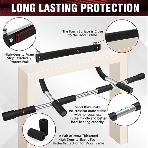Pull Up Bar for Doorway, Upgrade Chin up Bar for Doorway Without Screws, Portable Strength Training Door Frame Pull-up Bars, Door Workout Bar with Foam Grips for Home - color: Silver
