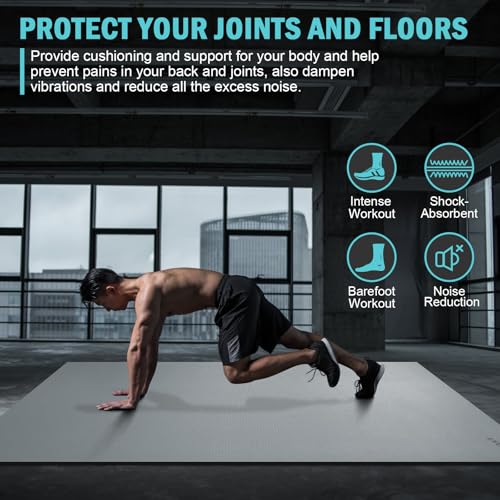 Large Exercise Mat 8'x5'|12'x6'|6'x4'|6'x2' Workout Mat for Home Gym Mats Exercise Heavy Duty Gym Flooring Fitness Mat Large Yoga Mat Cardio Mat for Weightlifting, Jump Rope, MMA, Shoe-Friendly - color: Light Gray8'x5'