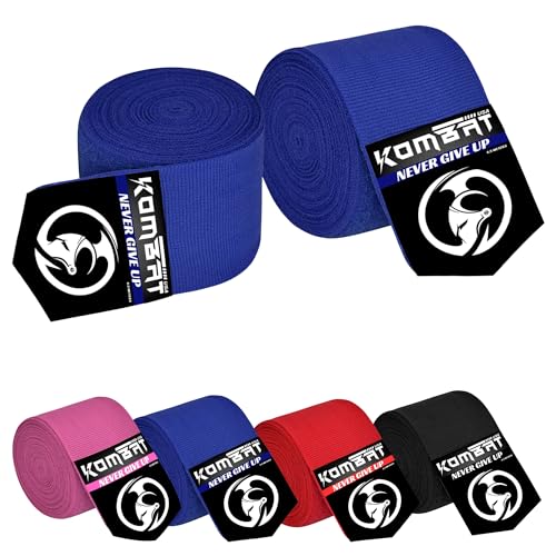 KOMBAT USA 180" Boxing Wraps for Men & Women – Hand Wraps for Boxing Gloves, Muay Thai Wraps, Vendas para Boxeo, Thumb Loop, MMA & Kickboxing Hand Wraps Boxing Training Gear - color: Blue