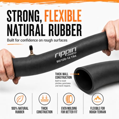 Rippin Moto 90/100-14 (3.0-14) Heavy Duty 14" Dirt Bike Inner Tube - 3mm Thick, TR4 Valve, Fits Most 14" Pit Bike & Motocross Tires (3.0x14)