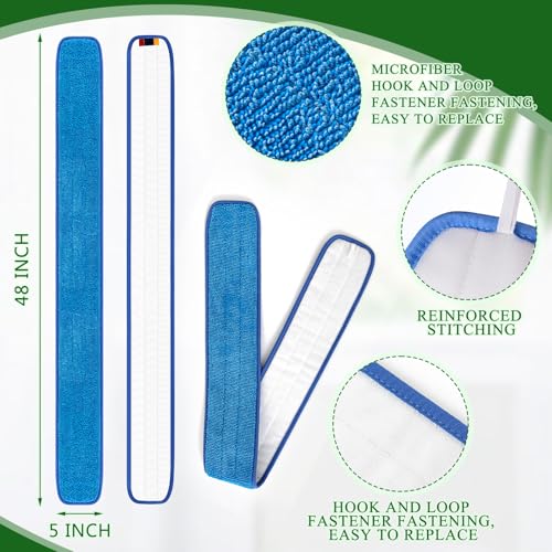 3 Pcs Large 48 Inch Commercial Replacement Microfiber Pads Reusable Wrestling Wet Mop Refill Pads for Flat Mop Frames Wet and Dry Use (Blue)