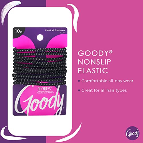 Goody Hair Tie, 10 Count, Black, 4MM | Nonslip | For Medium Hair | Ouchless | Pack of 2 - color: Black, size: 10 Count (Pack of 2)