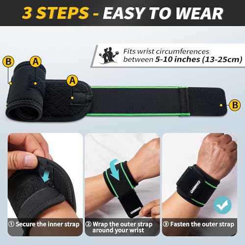 CAMBIVO 2 Pack Wrist Brace for Carpal Tunnel with wraps, Black-Green | Wrist Support, Adjustable Wrist Wraps for Weightlifting, Tendonitis, Pain Relief, Sleeping, Night, Gym, Neoprene, Both Hands - color: Black-Green