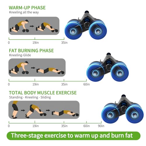 Auto Rebound Ab Roller with Kneeling Mat Exercise Wheels for Beginner | Extra Wide Wheel, Quiet Home Core Training