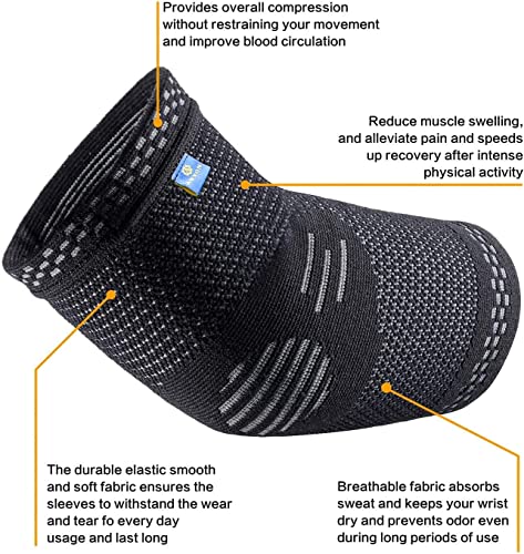 ABYON Compression Elbow Support, 1 Piece Compression Sleeve + 2 Pcs Tennis Elbow Pads for Men Women Pain Relieves Tendonitis, Arthritis, Tennis Elbow, Epicondylitis - color: Black, size: X-Large