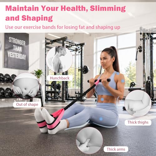 Pedal Resistance Band with Handle, 6-Tube Elastic Foot Pedal Resistance Band, Natural Rubber Ankle Puller Sit-up Exercise, Multifunction Fitness Band for Abdomen, Waist, Arm, Leg Stretching Training - color: Upgraded-Black Pink