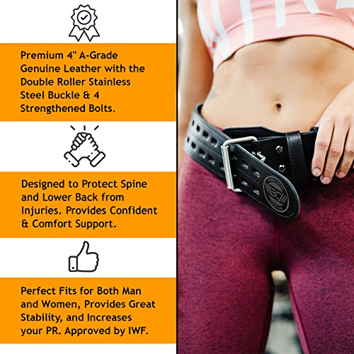 WARM BODY COLD MIND Leather Weight Lifting Belt 4" Adjustable Belt with Buckle for Workout, Squats, Gym, Powerlifting, Olympic Weightlifting, Strength Training. Waist/Back Support - size: XXX-Large