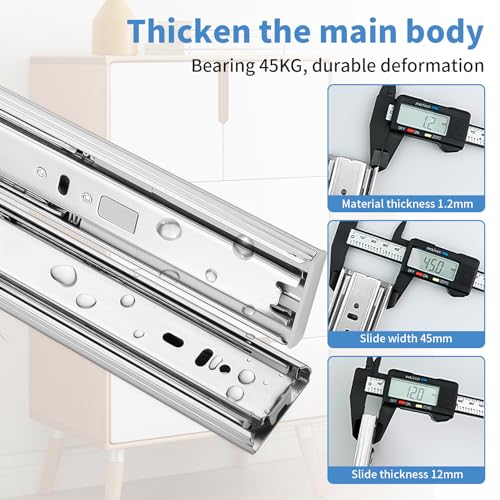 Sulawskys Soft Close Drawer Slides 22 Inch, 6 Pairs – Full Extension 100LB | (12 Pcs) Side Mount Full Extension Ball Bearing Drawer Glides, Heavy Duty 100 LB for Kitchen Cabinets, Dresser, Wardrobe - size: 22inch-550mm