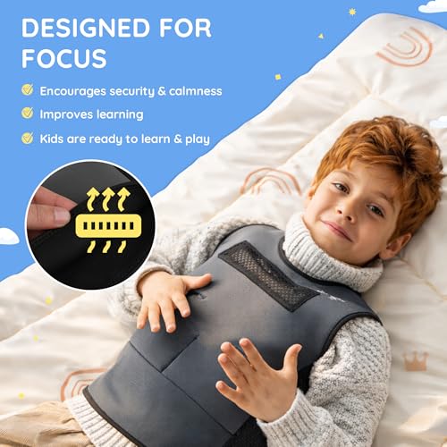 Weighted Compression Vest for Kids – Adjustable Sensory Vest with Removable Weights – Breathable Mesh Lining – Comfortable Fit for Home and Classroom - size: Medium