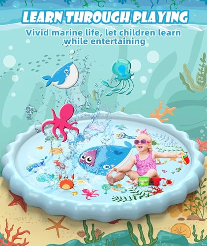 EPN Splash Pad for Kids, 90.5" Extra Large Sprinkler Play Mat, Thick PVC Water Splash Pad for Toddlers & Kids Ages 4-8, Outdoor Backyard Summer Water Toy for Lawn and Beach Play - style: 90.5"