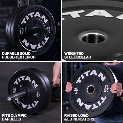 Titan Fitness Economy Series Black Olympic Bumper Plates, Durable Rubber Exterior with Steel Core, Weightlifting and Strength Training Weight Plate - size: 35 LB Single