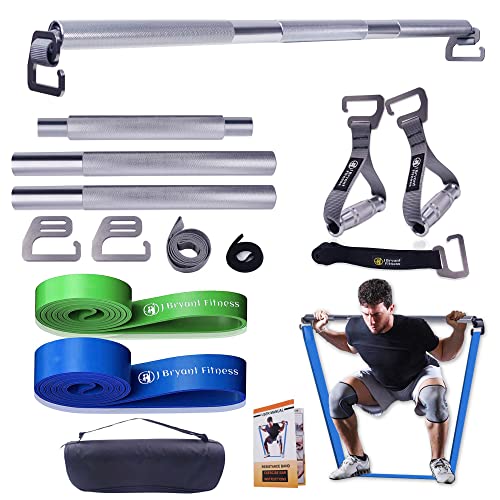J Bryant Fitness Heavy-Duty Resistance Band Bar with Resistance Bands, E-Shaped Hook Design, 500lb Load Capacity, Anti-Slip Surface, Carry Bag Included, for Strength Training and Fitness - color: Set1