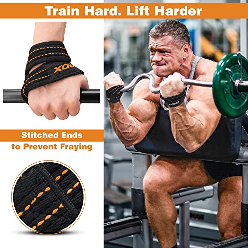 RDX Weight Lifting Straps Figure 8, Anti Slip Strap with Cuffs Wrist Support for Gym Workout Deadlift Powerlifting Bodybuilding Weightlifting, Fitness Strength Training, Hand Bar Grip for Men - color: BLACK ORANGE, size: Medium