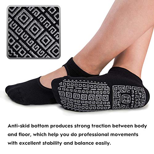 unenow Non Slip Grip Yoga Socks for Women with Cushion for Pilates, Barre, Home - color: 3 Pairs-3 Black