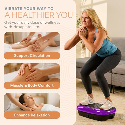 Lifepro HexaPlate Lite Vibration Plate Exercise Machine — Magnetic Acupoints, 99 Speeds & 10 Presets Vibration Platform Machine with Resistance Bands — Vibrating Plate for Lymphatic Drainage & Toning - color: Purple