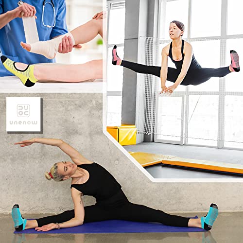unenow Non Slip Grip Yoga Socks for Women with Cushion for Pilates, Barre, Home - color: Three Pairs Waves-lake Blue/Yellow/Pink
