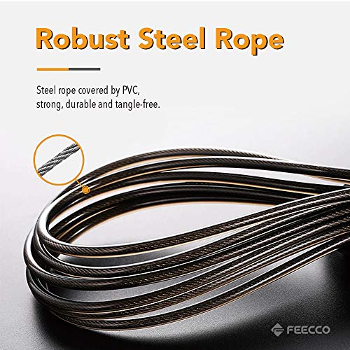 FEECCO 1/2 lb Weighted Jump Rope for Boxing, Cardio, Crossfit Workout, 8~11ft Range Adjustable Length Steel Ropes with Ball Bearings and Metal Handles, Suitable for Men and Women - color: 9'2" PVC Rope for Under 5'9.5''