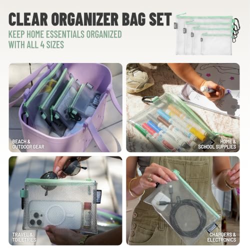 GOBAGS Air Production Multi‑Size Clear Zipper Pouch (4‑Pack) – Cable Organizer & Travel Gear Bag for Electronics, Camera Accessories, Tool Pouch & Small Tech Storage (Mint Green) - color: Mint Green, size: Multi