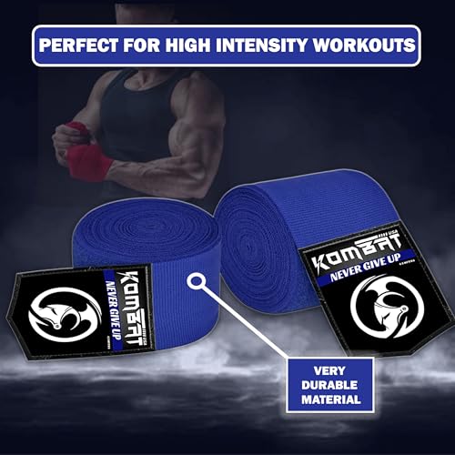 KOMBAT USA 180" Boxing Wraps for Men & Women – Hand Wraps for Boxing Gloves, Muay Thai Wraps, Vendas para Boxeo, Thumb Loop, MMA & Kickboxing Hand Wraps Boxing Training Gear - color: Pack of 5 Blue