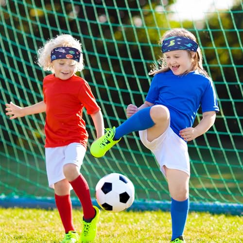 MADHOLLY 6Pcs Breathable Kids Sweat Bands for Ages 4-10 Boys Girls | Sweat Absorption, Soft, Elastic Wicking Head Bands, Sports Accessories for Football, Soccer, Basketball, Baseball, Running - style: Cartoon