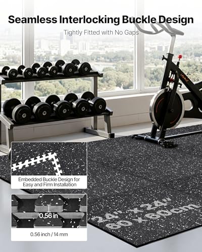 VEVOR 0.56Inch 96sq.ft 24 Tiles Gym Flooring for Home Gym, Rubber Top with High Density EVA Foam, 24 x 24In Gym Floor Exercise Equipment Mats, Interlocking Gym Mats, Puzzle Workout Mats, Black & White | Rubber Top with High Density EVA Foam, Lightweight G