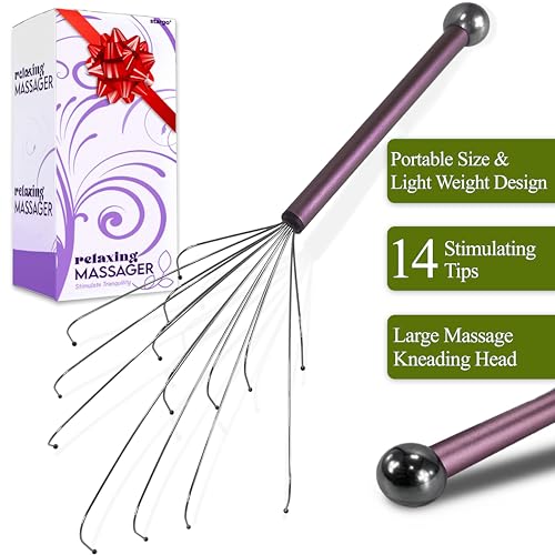 stargo Massage Master Metal Back Scratcher for Men, Women, Elderly - Wide Wire Claw Scratching Head Body Massager - Hand Back Scratch for Adults, Dogs - Massage Stick Gift - color: Metallic Pink