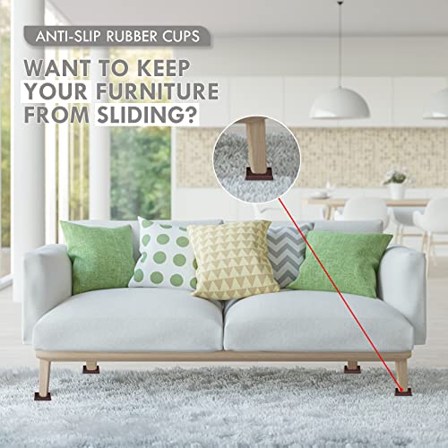 3X3 Square Rubber Caster Cups, Non Slip Furniture Pads - 4 Pack | Anti-Slip Furniture Gripper, Anti Skid Furnitures Feet, Anti Slide Floor Protector for Bed Couch Stoppers, Brown - size: 3" x 3"-Brown