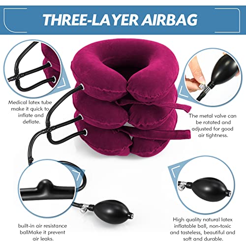 Jaximy Neck Stretcher, Cervical Traction Device, Neck Traction Device, Neck Pain Relief, Adjustable Inflatable Neck Brace & Neck Stretcher, Neck Decompression Home Use (Red) - color: Red