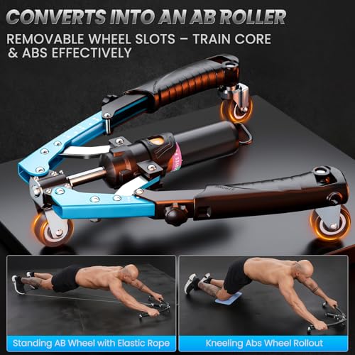 Twister Arm Trainer, 3 in 1 Hydraulic Power Chest Workout Equipment with Ab Roller Wheels and Hooks, Adjustable 22-440lbs Arm Trainer for Men Women, Home Gym Equipment for Full Body Strength Training - color: blue