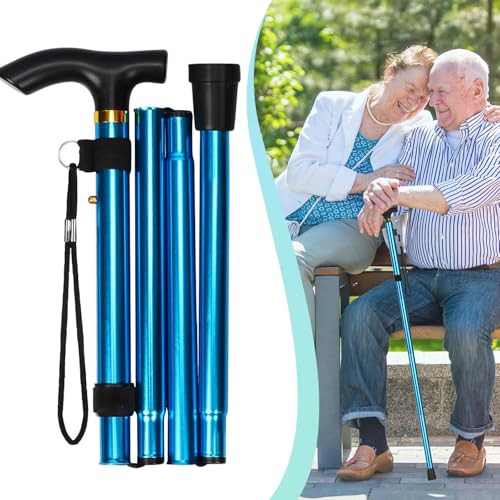 Walking Cane, Folding Cane for Man & Women, Portable Lightweight | 5-Level Adjustable Height, Collapsible Cane for Seniors Balancing Mobility Aid - color: Blue