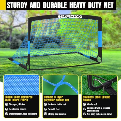 Soccer Goal, Kids Soccer Goals for Backyard Set, 2 Pack of Portable Pop Up Soccer Net with Soccer Ball, Cones, Complete Training Equipment for Youth, Toddler Outdoor Sports Games - color: Black Blue, style: 6 ft x 4 ft