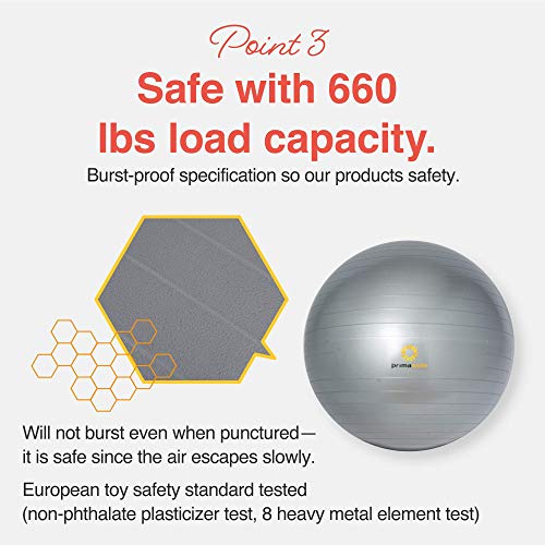 Primasole Exercise Ball for Balance Stability Fitness Workout Yoga Pilates at Home Office & Gym Birthing Ball for Pregnancy, Office Ball Chair - color: Silver Gray, size: 65 cm