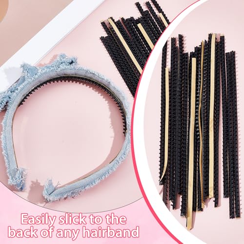 NICENEEDED 20 PCS Headband Teeth Strips for DIY, Black Anti Slip Self adhesive Hair Bands Teeth, Comb Silicone Grips Headbands Hair Accessories for Women