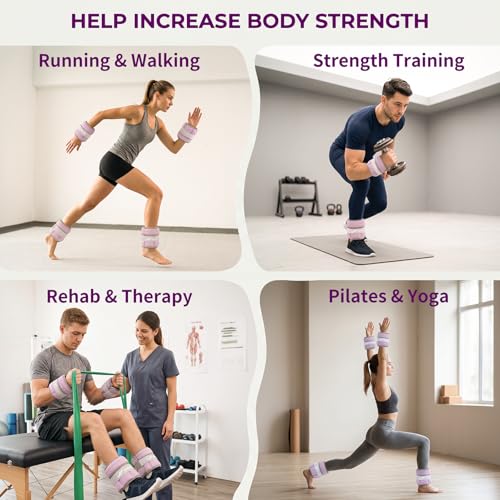 Adjustable Ankle Weights 1-3/4/5/6/8/10/20 LBS Pair with Removable Sandbags for Women & Men - color: light purple, size: 10lbs Pair (5lb Each Weight)