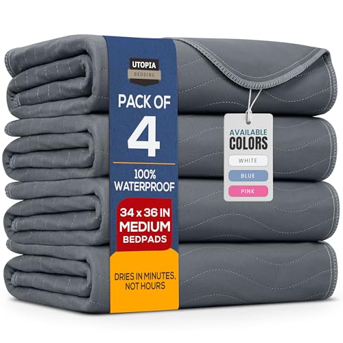 Utopia Bedding Washable Underpads 34" x 36" (Pack of 4), Waterproof Reusable Heavy Absorbency Incontinence Bed Pads for Adults, Kids, Elderly and Pets, Bedwetting Pads for Sofa and Couch (Grey) - color: Gray, size: 34x36 Inch (Pack of 4)