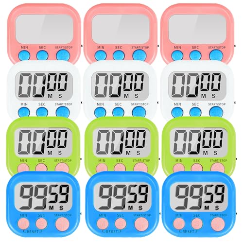 12 Pack Multi-Function Digital Timers, Magnetic Large LCD Display Loud Alarm Countdown Timers, Extensively Use in Classroom, Break Time, Gym, Meeting, Cooking