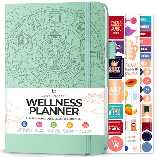 Legend Wellness Planner & Food Journal – Daily Diet & Health Journal with Exercise & Weight Loss Tracker – Nutrition Diary, 6 Months (Mint Cream) - color: Mint Cream Debossed, size: A5 (5.8” x 8.3”)