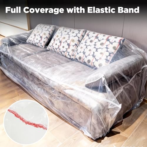 2 Pack Plastic Couch Cover Furniture Cover with Elastic Band, Clear Sofa Cover Protector for Moving and Storage, Waterproof & Dustproof Moving Bags for Couch Slipcover 92W x 42D x 42H Inches - size: 2pcs Sofa