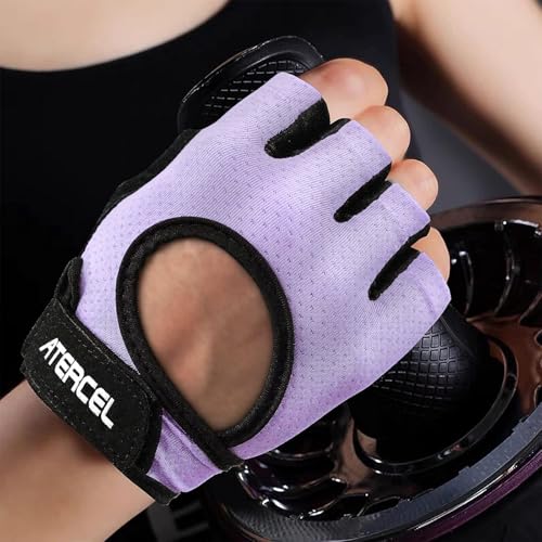 ATERCEL Weight Lifting Gloves Full Palm Protection, Workout Gloves for Gym, Cycling, Exercise, Breathable, Super Lightweight for Mens and Women - color: Violet, size: Medium