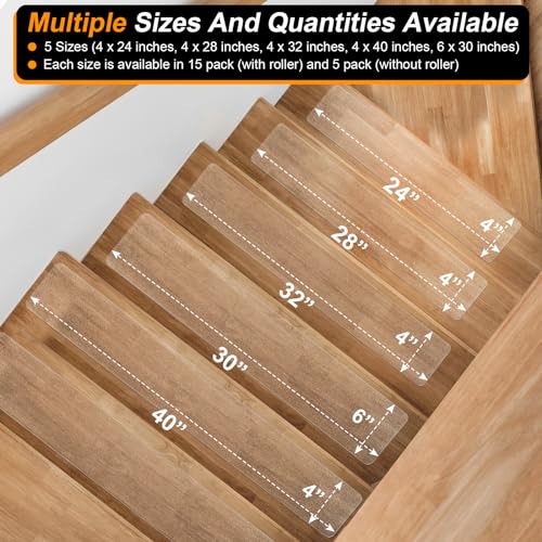 SMILOOL Clear Non-Slip Treads for Wooden Steps Indoor 5 Pack 4" x 24" Pre-Cut Anti-Slip Strips, Grip Tape Transparent Grips for Wood Stairs, Dogs, Kids and Pets, Waterproof - size: 4" X 24"