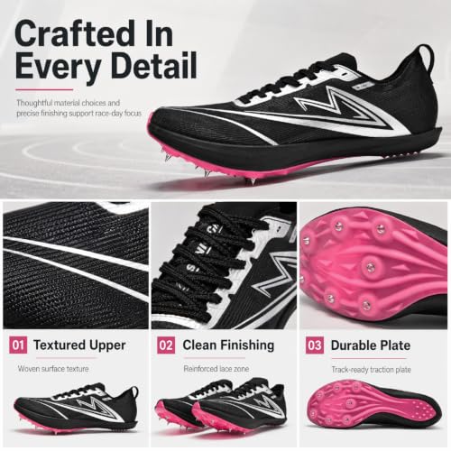 Track and Field Shoes Men Women Kids Spikes Sneakers Full-Length Carbon Plate Track Race Jumping Sneakers Girls Professional Running Track Spikes Shoes Boys - color: Black, size: 4