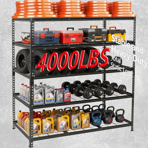5-Tier Heavy Duty Metal Shelving Unit Adjustable Storage Rack, Boltless Assembly, 4000 lbs Total Capacity, Black, for Garage, Basement, Warehouse, Workshop (Black, 48" W x 24" D x72 H) - size: 48"W x 24"D x72"H