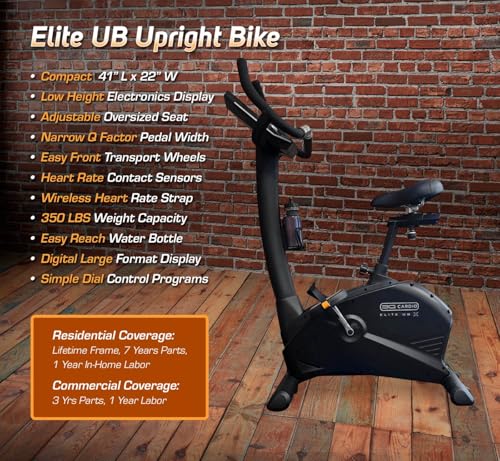 3G Cardio Elite UB Upright Bike - Commercial Grade - Compact Footprint - Ultra Comfortable Seat - Magnetic Resistance - 350 lbs Capacity